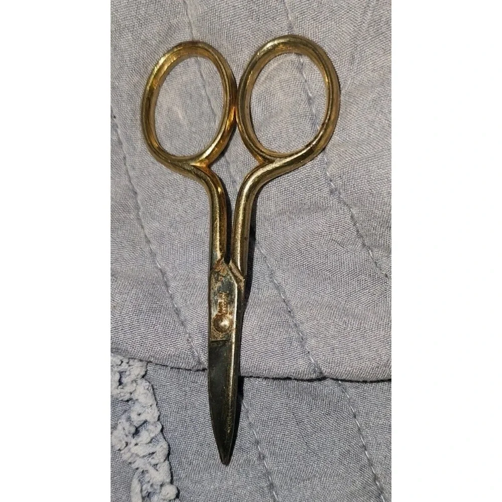 Vintage Solingen Germany Sewing Embroidery Scissors Curved Gold Plated 3.5
